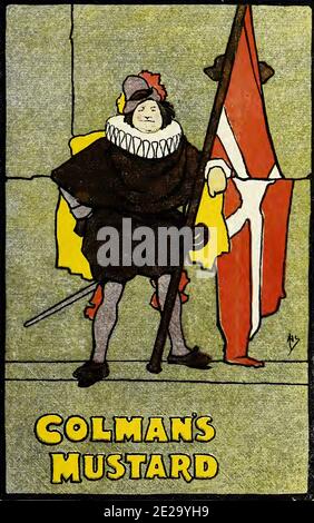 Antike Vintage-Werbung für den in Norwich, England ansässigen Gewürzhersteller Colman's Mustard. Stockfoto