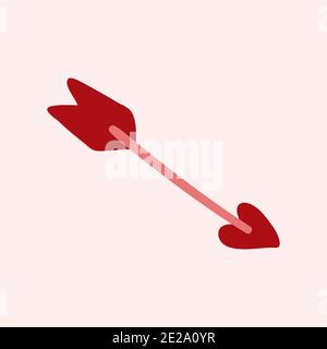 Valentinstag Thema Doodle Symbol der Hand gezeichnet Pfeil mit Herzform isoliert auf einem rosa Stockfoto