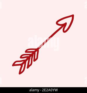 Valentinstag Thema Doodle Symbol der Hand gezeichnet Pfeil mit Herzform isoliert auf einem rosa Stockfoto