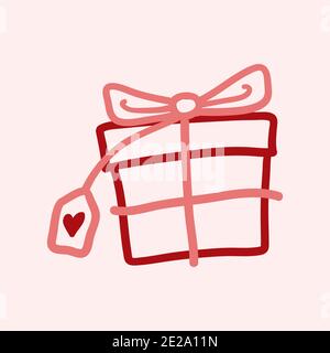 Valentinstag Thema Doodle Symbol der Geschenk-Box mit einem Schleife isoliert auf einem rosa Stockfoto