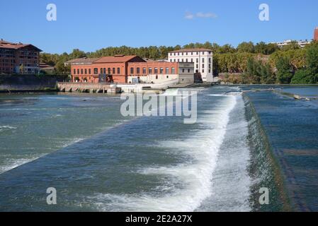 Bazacle Hydro-Electric Barrage, Weir oder Staudamm an der Garonne Toulouse Frankreich Stockfoto