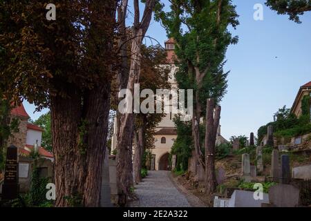 Kirche auf dem Hügel und Friedhof in Sighisoara Stockfoto