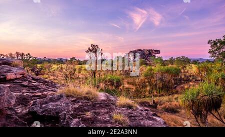 Sonnenuntergang Blick auf Ubirr im Kakadu National Park Stockfoto