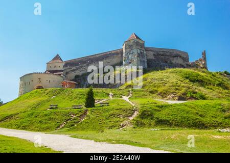 Der Innenhof der Burg Rasnov im Kreis Brasov Stockfoto