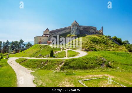 Der Innenhof der Burg Rasnov im Kreis Brasov Stockfoto