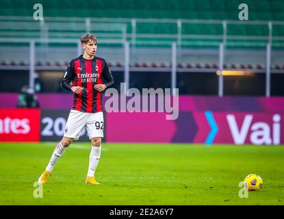 Mailand, Italien. Januar 2021. Giacomo Olzer vom AC Mailand in Aktion während AC Mailand gegen Turin FC, Italienischer Fußball Coppa Italia Spiel in Mailand, Italien, Januar 12 2021 Kredit: Unabhängige Fotoagentur/Alamy Live Nachrichten Stockfoto