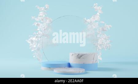Podium auf Marmor und blauem 3d-Rendering Stockfoto