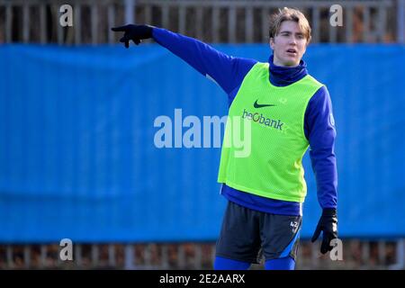 Genks Kristian Thorstvedt im Bild während eines Trainings des belgischen Fußballteams KRC Genk, in Genk, Mittwoch, 13. Januar 2021. BELGA FOTO YORICK JANSENS Stockfoto