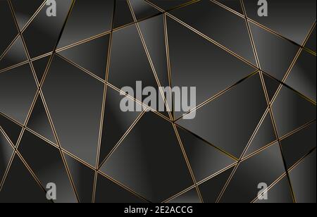 Linie golden polygonal, Abstract Polygonal Linien Gold mit dunkelschwarzem Hintergrund, Metallhintergrund, Polygonal Linien Vorlage Design für Web-Banner Stock Vektor