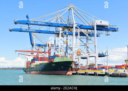 AUCKLAND, NEUSEELAND - 03. Jan 2021: Blick auf das Nefeli-Containerschiff in den Häfen von Auckland Stockfoto