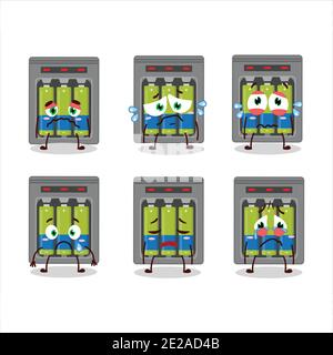 Elektrische Batterie Ladung Cartoon-Figur mit trauriger Ausdruck. Vektorgrafik Stock Vektor