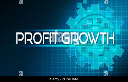 Text "Gewinnwachstum" über den Mechanismus der Zahnräder Stockfoto