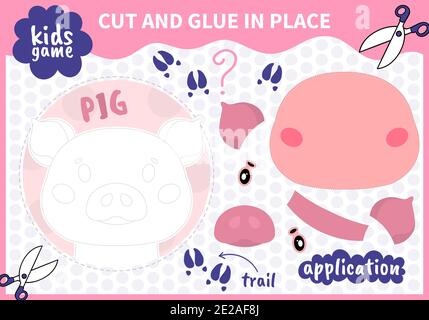Kinder Bord Tier Spiel applique geschnitten und Kleber an Ort und Stelle Für Vorschulkinder und Grundschüler Arbeitsblätter.Seite lesen und übereinstimmen Für Kinder Stock Vektor