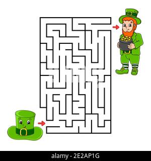 Quadratisches Labyrinth. Kobold und Hut. Spiel für Kinder. Puzzle für Kinder. Labyrinth-Rätsel. Farbvektordarstellung. Isolierte Vektordarstellung. Auto Stock Vektor