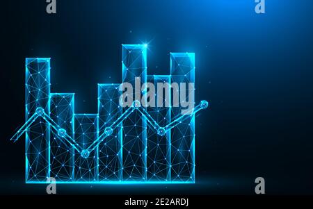 Analyse Low Poly Design. Statistische Datenanalyse, Gewinndiagramm polygonale Vektor-Illustrationen auf blauem Hintergrund. Stock Vektor