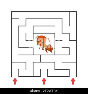 Komisches quadratisches Labyrinth. Spiel für Kinder. Puzzle für Kinder. Zeichentrickfigur. Labyrinth-Rätsel. Farbvektordarstellung. Finden Sie den richtigen Weg. Die Entw Stock Vektor