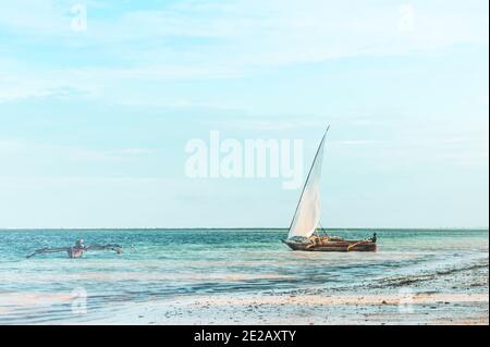 Schöne Seestück mit Segelboot bei Ebbe Stockfoto