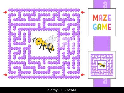 Komisches quadratisches Labyrinth. Spiel für Kinder. Puzzle für Kinder. Cartoon-Stil. Labyrinth-Rätsel mit Charakter. Farbvektordarstellung. Finden Sie die richtige pa Stock Vektor