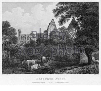 Dryburgh Abbey, Scottish Borders, Schottland, Vintage-Gravur von 1804 Stockfoto