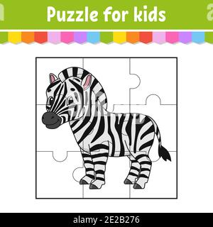 Puzzle-Spiel für Kinder. Niedliches Zebra. Arbeitsblatt zum Bildungswesen. Aktivitätsseite Farbe. Rätsel für Vorschule. Isolierte Vektordarstellung. Cartoon-Stil. Stock Vektor