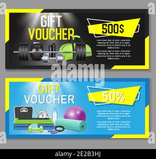 Fitness Geschenk Gutschein Vektor Vorlage Set Stock Vektor