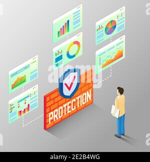 Schutz meldet Vektor-isometrisches Flussdiagramm Stock Vektor