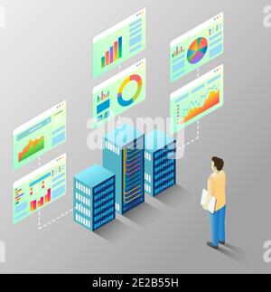 Server Statistics Vektor isometrisches Flussdiagramm Stock Vektor