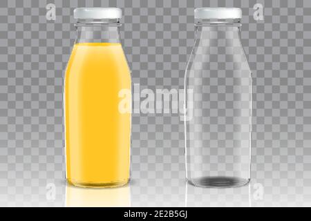 Orangensaft Glasflasche Vektor Mockup Set Stock Vektor