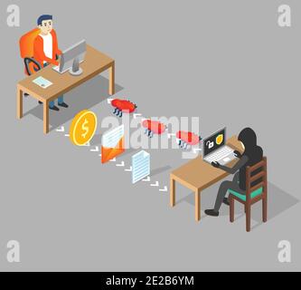 Hacking User Concept Vektor isometrische Illustration Stock Vektor
