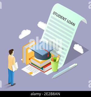 Student Darlehen Konzept Vektor isometrische Illustration Stock Vektor