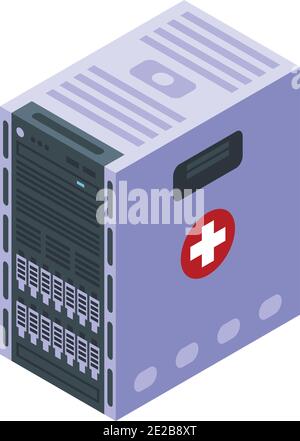 Symbol für den medizinischen Computerserver. Isometrisches Vektor-Symbol für medizinische Computer-Server für Web-Design auf weißem Hintergrund isoliert Stock Vektor