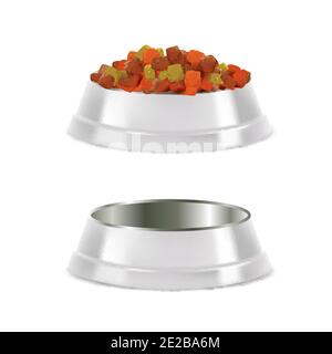 PET Food Bowl Set Vektor realistische Abbildung Stock Vektor
