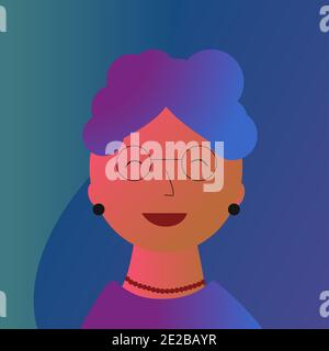 Ältere Frau Porträt in Neonfarben. Alles gute für den modernen Ruhestand Stock Vektor