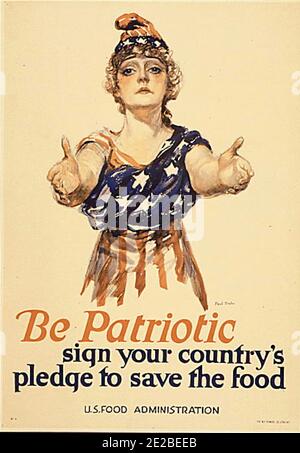 Sei patriotisch - unterzeichne das Versprechen deines Landes, das Essen zu retten. Öffentliches Informationsplakat der amerikanischen Regierung.