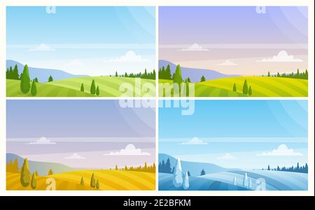 Naturlandschaft in der Saison verschiedene Saison, Landschaft natürliche Landschaft, Ackerland Feld Stock Vektor