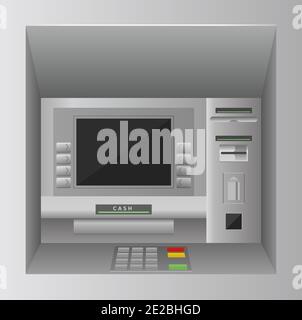 ATM Bank Geldautomat 3d realistische Vorderansicht, atm Street Kiosk, Bankomat Service Stock Vektor