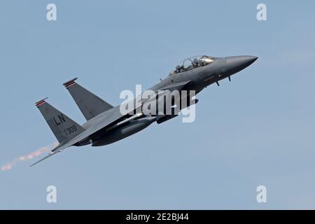 McDonnell Douglas F-15E Strike Eagle of the 48th Fighter Wing, 494th Fighter Squadron, USAFE, gegründet und gesehen bei RAF Lakenheath, England Stockfoto