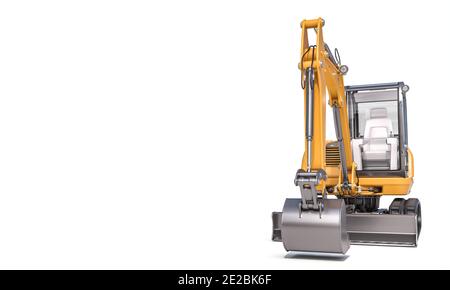 Kleiner Bagger auf weißem Hintergrund. 3d-Rendering. Stockfoto