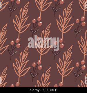 Niedliches, handgezeichnetes Nahtloses Muster mit Blumen, Blättern, Beeren, Vögeln. Boho modernen floralen Hintergrund Stockfoto