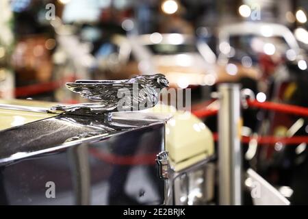 MOTALA, SCHWEDEN - 13. JANUAR 2021: Einer der letzten Cadillacs von Elvis steht zum Verkauf. Das Auto, ein Fleetwood Brougham von 1975 Modell, ist jetzt auf dem Display im Motala Motor Museum. Stockfoto