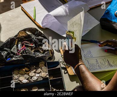 Hash House Harriers Laufveranstaltung in Happy Hill, Grenada Stockfoto