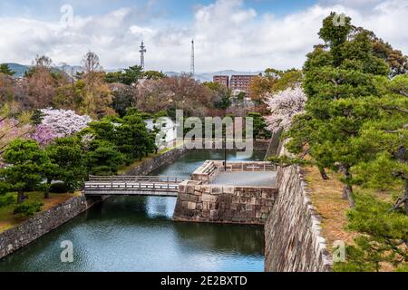 Kyoto, Japan am Graben von Schloss Nijo. Stockfoto