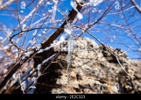 Eisgekühlte Wassertropfen in Ifrane Stadt Stockfoto