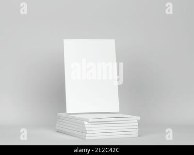 Leere Magazinmockup. 3d-Darstellung auf grauem Hintergrund Stockfoto