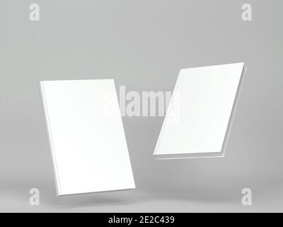 Modell mit leerem Buchdeckel. 3d-Darstellung auf grauem Hintergrund Stockfoto