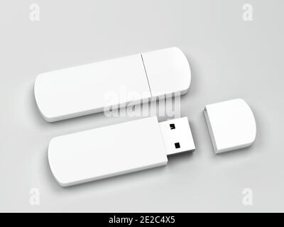 Leerer usb-Flash-Laufwerk-Mockup. 3d-Darstellung auf grauem Hintergrund Stockfoto