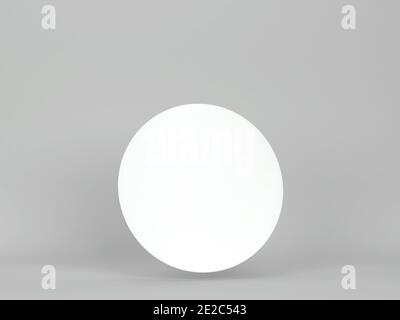 Unbeschriftete runde Aufkleber Mockup. 3d-Darstellung auf grauem Hintergrund Stockfoto