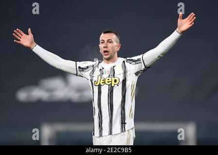 Turin, Italien. Januar 2021. TURIN, ITALIEN - 13. Januar 2021: Federico Bernardeschi von Juventus FC Gesten während der Coppa Italia Fußballspiel zwischen Juventus FC und Genua FC. (Foto von Nicolò Campo/Sipa USA) Quelle: SIPA USA/Alamy Live News Stockfoto