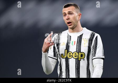 Turin, Italien. Januar 2021. TURIN, ITALIEN - 13. Januar 2021: Federico Bernardeschi von Juventus FC Gesten während der Coppa Italia Fußballspiel zwischen Juventus FC und Genua FC. (Foto von Nicolò Campo/Sipa USA) Quelle: SIPA USA/Alamy Live News Stockfoto