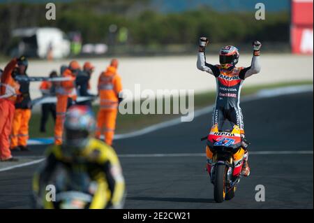 Der australische MotoGP-Weltmeister Casey Stoner von Honda HRC beim Rennen des Australia Grand Prix in Phillip Island, Australien, am 16. Oktober 2011. Foto von Malkon/ABACAPRESS.COM Stockfoto